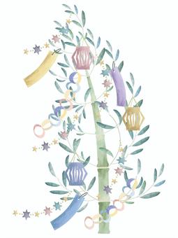 七夕まつり 笹,竹,飾り,七夕,短冊,願い事,季節,7月7日,7月,緑のイラスト素材