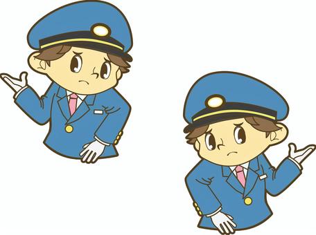 困った顔の鉄道員 駅員,車掌,運転士,運転手,鉄道員,乗務員,鉄道,新幹線,路面電車,地下鉄のイラスト素材