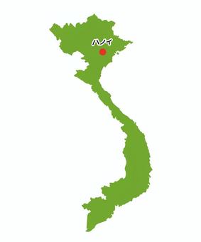 ハノイが注目されてるベトナムの地図 ベトナム,ハノイ,アジア,地図,緑,丸,赤,デフォルメ,ラフ,イラストのイラスト素材