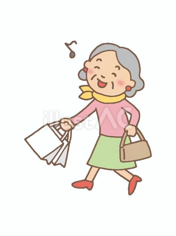 おしゃれして買い物を楽しむおばちゃん おばさん,中高年,ショッピングのイラスト素材