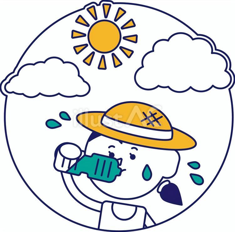 水分補給をする女の子 夏,水分補給,女の子のイラスト素材