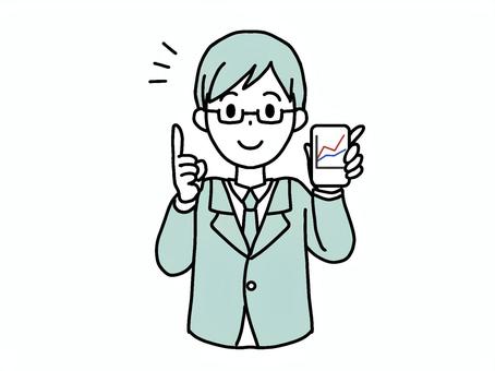 上昇するグラフを見せる人3 男性,スマホ,グラフ,上昇,資産運用,新nisa,株,fx,ポイント,運用のイラスト素材