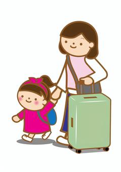 ママと娘で旅行 旅行,家族,家族旅行,里帰り,帰省,海外旅行,向かう,帰る,スーツケース,お母さんのイラスト素材