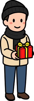 プレゼントを渡す黒の男子です。 プレゼント,シンプル,渡す,ギフト,贈り物,シーン,祝う,イベント,パーティー,クリスマスのイラスト素材