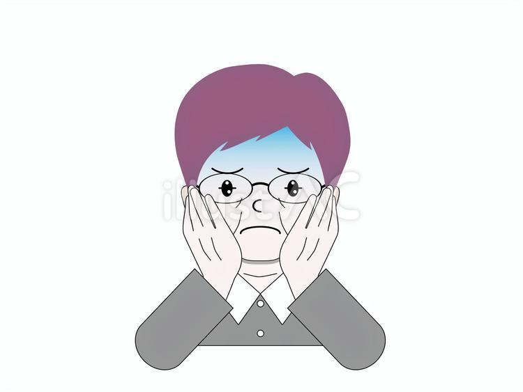 頬に手をあてて青ざめる紫ヘアのシニア シニア,高齢者,年配のイラスト素材