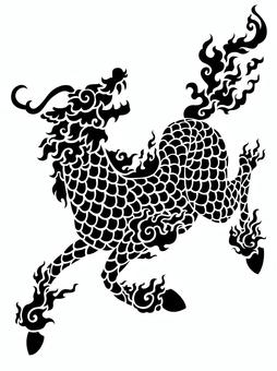 麒麟シルエット 麒麟,神獣,四神,ファンタジー,架空,空想,神話,和,中国,シルエットのイラスト素材