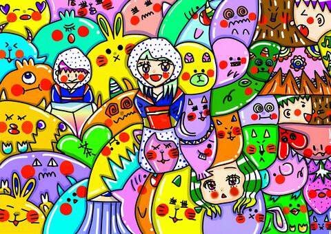 茶畑 女の子,茶畑,お茶,茶摘み,モンスターのイラスト素材