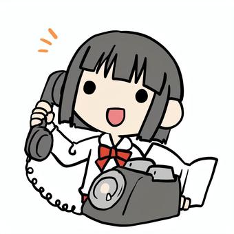 黒電話をかける少女 小学生,黒電話,通話,話,家電,ダイヤル式,注文,アナログ,発注,電話のイラスト素材