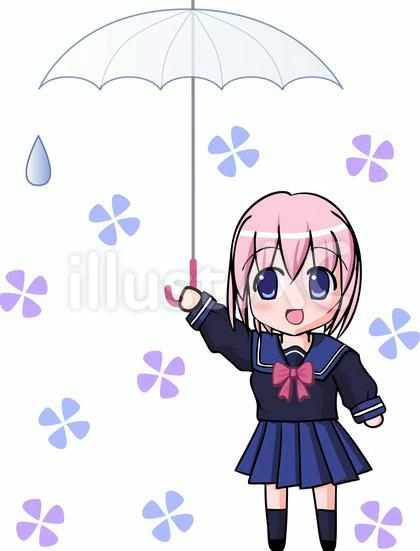 雨傘を差す女子学生の無料イラスト素材