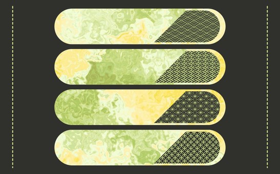 マーブル和柄の黄緑系バナーセット マーブル和柄の黄緑系バナーセット バナー,デザイン,エレメント,流体,リキッド,和柄,青海波,毘沙門亀甲,麻の葉,七宝のイラスト素材