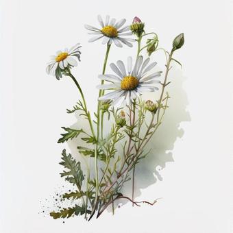 Illustration, chamomile, watercolor, flower, 