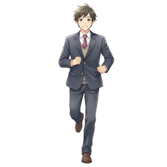 アニメ風の走る男子高校生のイラスト