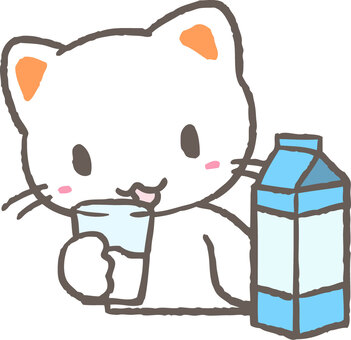 牛乳を飲むねこ 動物,猫,擬人化,ディフォルメ,手書き風,かわいい,透過png,ai,牛乳パック,牛乳のイラスト素材