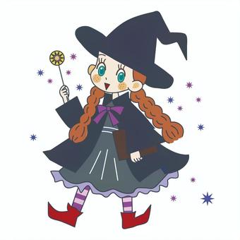 三つ編みの魔女ちゃん 女性,人物,キャラクター,可愛い,ポップ,女の子,魔女,魔法使い,三角帽子,三つ編みのイラスト素材