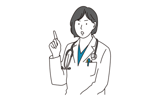 注意喚起をする白衣を着た女性の医者 医者,女医,注意,女性,指差し,人物,白衣,医療,薬剤師,先生のイラスト素材