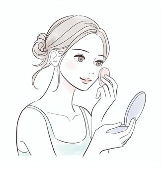 ファンデーションを塗って微笑む女性 人物,女性,美容,スキンケア,肌,ケア,保湿,保水,笑顔,潤いのイラスト素材