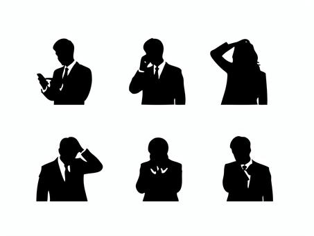 ビジネスシルエットセット6人 ビジネス,スーツ,シルエット,男性,女性,ビジネスマン,キャリアウーマン,手,手の動き,ジェスチャーのイラスト素材