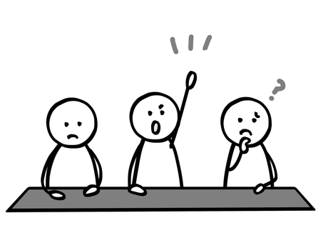 モノクロ棒人間　講義を聴く人たち 棒人間,人,白黒,モノクロ,モノトーン,授業,講義,ミーティング,会議,解説のイラスト素材