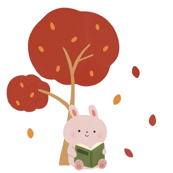 木の下で本を読むうさぎ