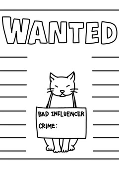 WANTEDと猫　線画 指名手配,猫,パロディー,有罪,線画のイラスト素材