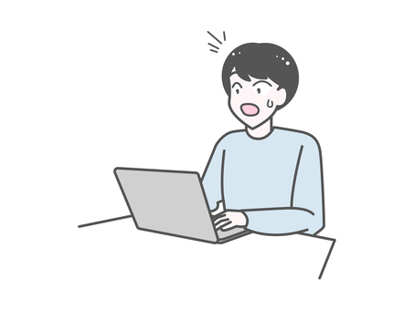 在宅PC作業男性｜驚き 男性,pc,仕事,在宅,テレワーク,ビジネス,リアクション,驚き,焦りのイラスト素材