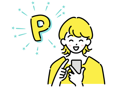 ポイ活する若い女性 ポイカツ,ポイ活,ポイント,ゲット,趣味,活動,ルーティン,スマートフォン,スマホ,操作のイラスト素材