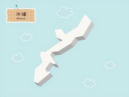 3Dがかわいい日本地図-47【沖縄】 地図,沖縄,日本,3d,シンプル,海,雲,かわいい,手書きのイラスト素材