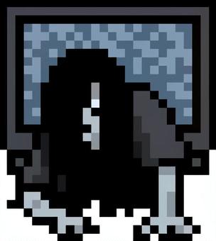 ドット絵のグレーのテレビのお化けです。 ドット絵,ホラー,シンプル,呪い,幽霊,心霊,不気味,恐怖,異界,深夜のイラスト素材