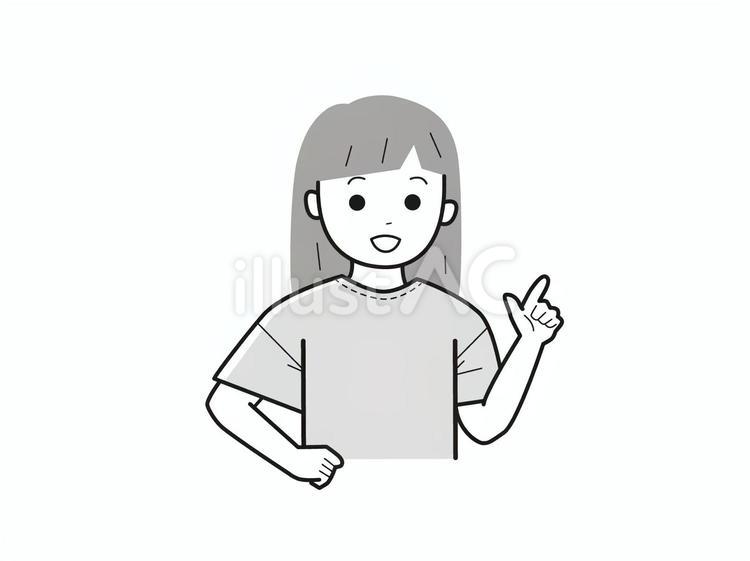 指差しで良い事を話す女子／白黒 子供,女の子,女児のイラスト素材