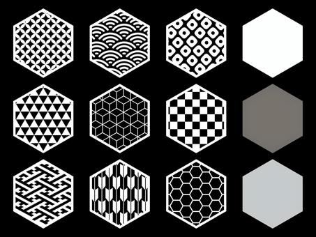 和のアイコンセット/六角形/白 六角形,アイコン,和風,セット,シンプル,かわいい,ベクターのイラスト素材