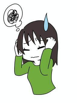 悩む女の子 デフォルメ,シンプル,透過,女の子,悩む,汗,苦悩のイラスト素材