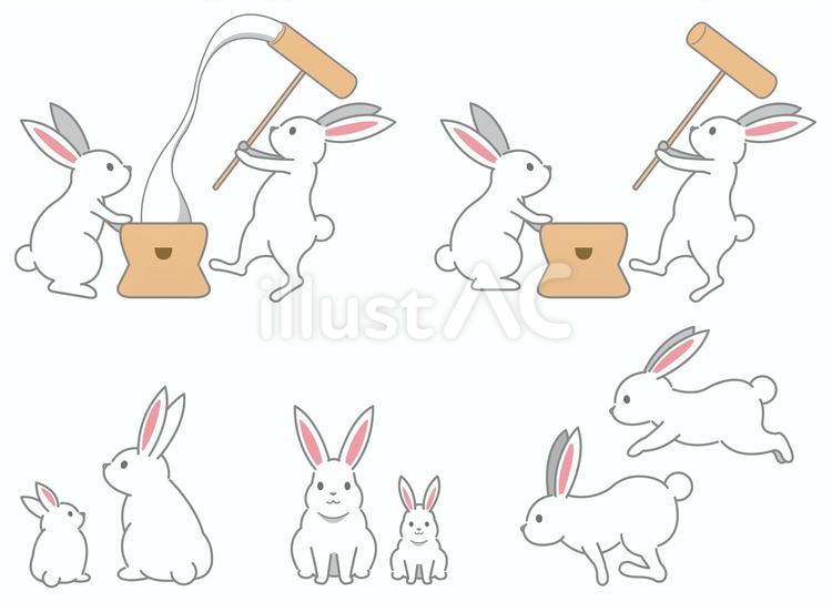 ウサギたち（線あり）_25 うさぎ,十五夜,9月のイラスト素材