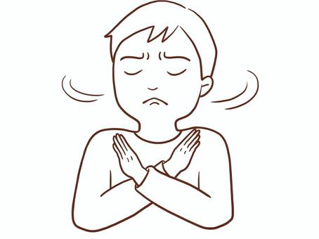 拒否する男性(色なし) 男性,拒否,不機嫌,バツ,嫌,ダメ,上半身,手がき,フリーハンド,白背景のイラスト素材