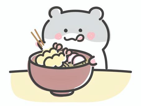 年越しそばを食べるハムスター そば,年越しそば,年越し,大晦日,年末,麺,食べ物,ごはん,食事,食べるのイラスト素材