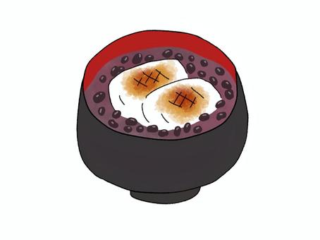 ぜんざい ぜんざい,鏡開き,お餅,2個,角餅,あずき,粒あん,小豆汁,焦げ目,漆器のイラスト素材