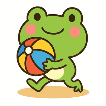 ビーチボールを持って走るカエル