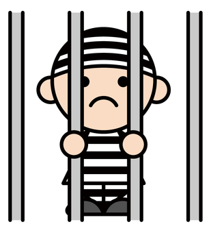 檻の中の囚人 囚人,犯人,受刑者,悪人,檻,囚われ,刑務所,キャラクター,人,白黒のイラスト素材
