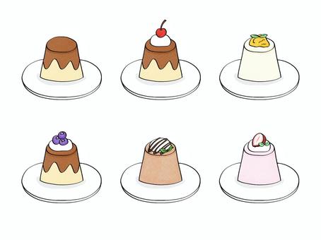プリン詰め合わせ① プリン,プディング,デザート,スイーツ,おやつ,手描き,カフェ,洋菓子,チョコプリン,いちごプリンのイラスト素材