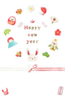 Heartwarming cute year of the rabbit hand-drawn New Year's card illustration, new year's card, new year, 2023 years, JPG, PNG and AI