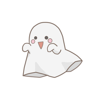 シンプルおばけ 生き物,おばけ,ハロウィン,秋,白,浮いてる,顔,ほっぺ,手,手描きのイラスト素材