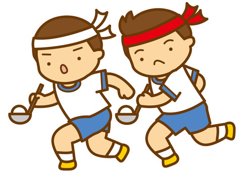 スプーンレース-4c スプーンレース,スプーン競走,競走,競技,運動会,体育,スポーツ,小学生,スプーン,おたまのイラスト素材
