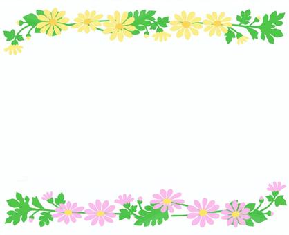 野菊の花の飾り罫 花,かざり,罫,野菊,ピンク,黄色,フレーム,葉,植物のイラスト素材