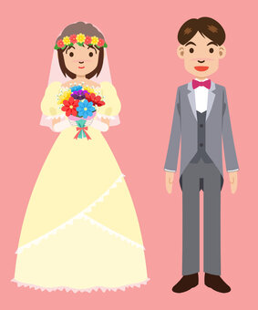 新郎新婦 結婚,結婚式,花嫁,ウエディングドレス,新郎新婦,花婿,カップル,新婚,ブーケ,ネクタイのイラスト素材