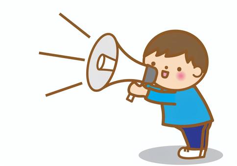 タイトル	メガフォンでお知らせする男の子 メガフォン,メガホン,拡声器,拡声,トラメガ,お知らせ,知らせる,声,男の子,人物のイラスト素材