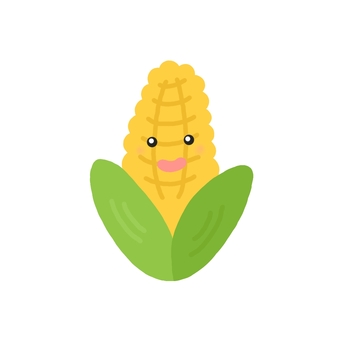 癒しのとうもろこし(主線なし) とうもろこし,コーン,食べ物,野菜,夏野菜,実,葉っぱ,１本,単体,黄色のイラスト素材