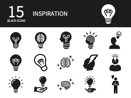 Inspiration icon set, lampadina, cervello, ispirazione, JPG and PNG