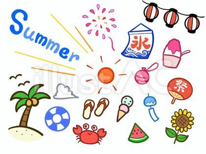 手書き夏素材イラスト(カラー)