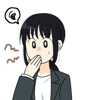 口の臭いが気になる女性 人物,口臭,臭い,スーツ,吹き出し,気になる,モヤモヤ,汗,困惑,歯槽膿漏のイラスト素材