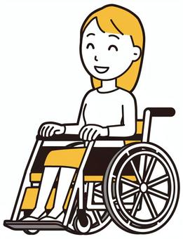  ロングヘア女性(黄)-310-全身 車いす,笑顔,女性,女の子,人物,かわいい,微笑む,にっこり,ニコニコ,障害者のイラスト素材