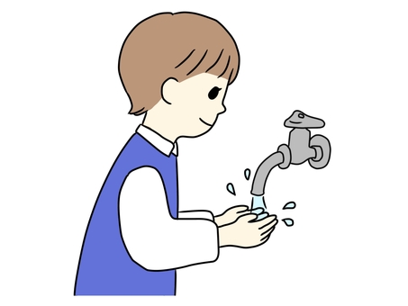 蛇口から水を出して手を洗う人 学校,小学校,小学生,10代,子供,同級生,手洗い,清潔,食事前,トイレのイラスト素材